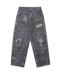 PRINTED DOUBLE KNEE PANTS - BLACK