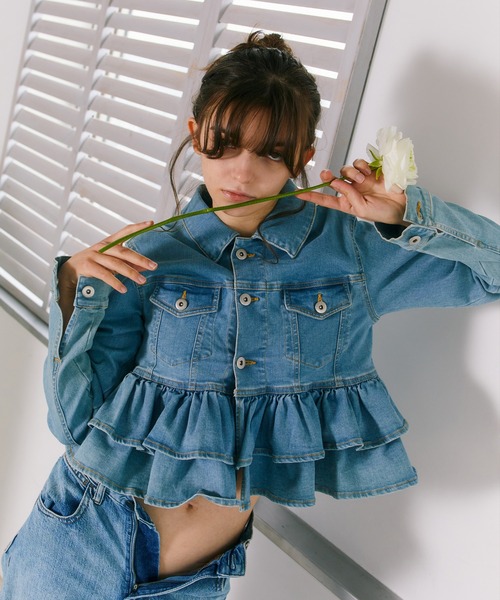 セール】【mieya mieya】mieya frill denim JK /フリルデニム