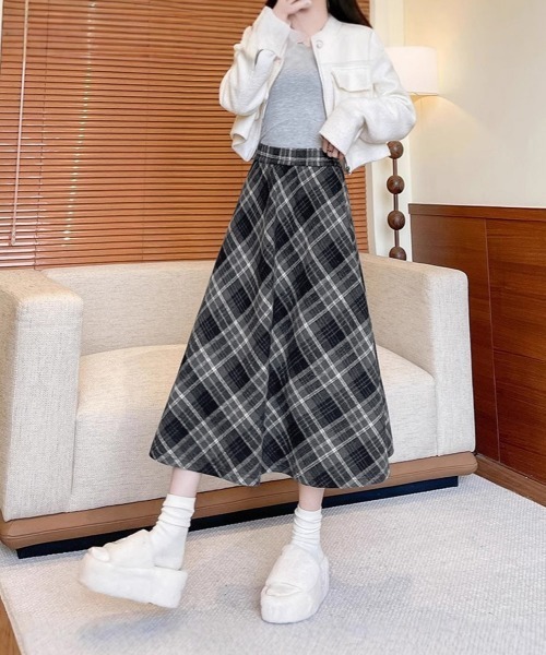 Miniministore(ミニミニストア)の「フレアスカート チェック柄 美脚 春秋冬(スカート・レディース・チャコールグレー/ブラウン・L/M)」の18枚目の写真