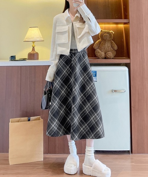 Miniministore(ミニミニストア)の「フレアスカート チェック柄 美脚 春秋冬(スカート・レディース・チャコールグレー/ブラウン・L/M)」の5枚目の写真