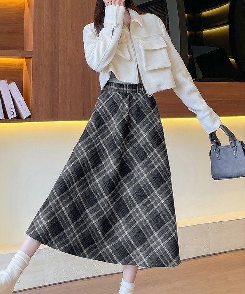 Miniministore(ミニミニストア)の「フレアスカート チェック柄 美脚 春秋冬(スカート・レディース・チャコールグレー/ブラウン・L/M)」の6枚目の写真
