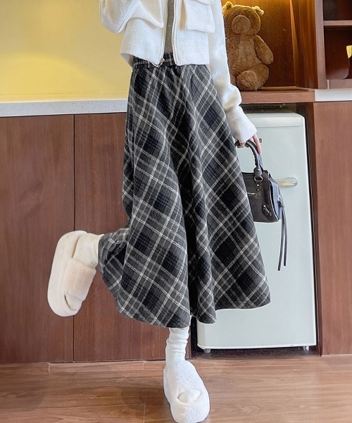 Miniministore(ミニミニストア)の「フレアスカート チェック柄 美脚 春秋冬(スカート・レディース・チャコールグレー/ブラウン・L/M)」の7枚目の写真