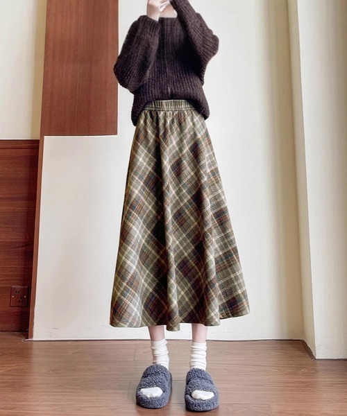 Miniministore(ミニミニストア)の「フレアスカート チェック柄 美脚 春秋冬(スカート・レディース・チャコールグレー/ブラウン・L/M)」の8枚目の写真