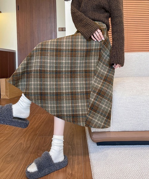 Miniministore(ミニミニストア)の「フレアスカート チェック柄 美脚 春秋冬(スカート・レディース・チャコールグレー/ブラウン・L/M)」の10枚目の写真