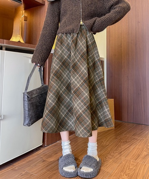 Miniministore(ミニミニストア)の「フレアスカート チェック柄 美脚 春秋冬(スカート・レディース・チャコールグレー/ブラウン・L/M)」の12枚目の写真
