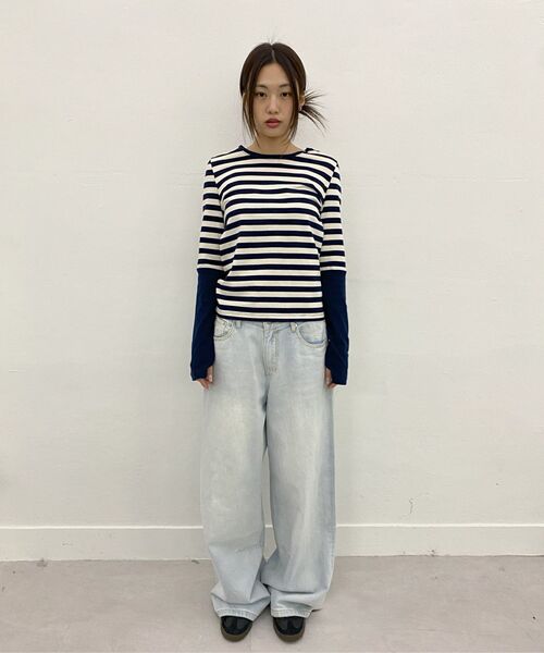 MILLO WOMEN（ミロウーマン）の「ストライプウォーマーTシャツ[パープル]（Tシャツ/カットソー・レディース・その他・FREE）」の6枚目の写真