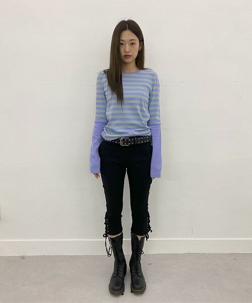 MILLO WOMEN（ミロウーマン）の「ストライプウォーマーTシャツ[パープル]（Tシャツ/カットソー・レディース・その他・FREE）」の7枚目の写真