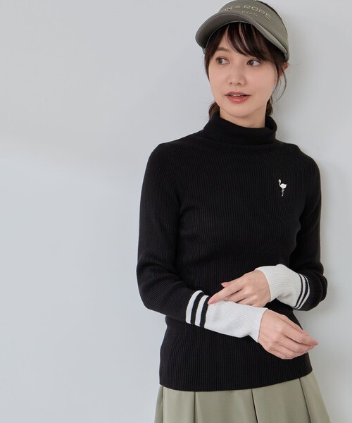 JUN&ROPE'(ジュンアンドロペ)の「バイカラー切替リブタートルニット/Oggi掲載(ニット/セーター・レディース・ブラック/ホワイト/サックスブルー/ピンク・L/M/S)」の2枚目の写真