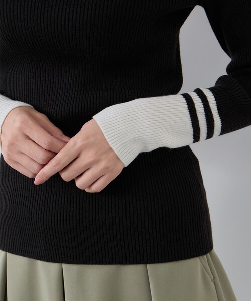 JUN&ROPE'(ジュンアンドロペ)の「バイカラー切替リブタートルニット/Oggi掲載(ニット/セーター・レディース・ブラック/ホワイト/サックスブルー/ピンク・L/M/S)」の5枚目の写真