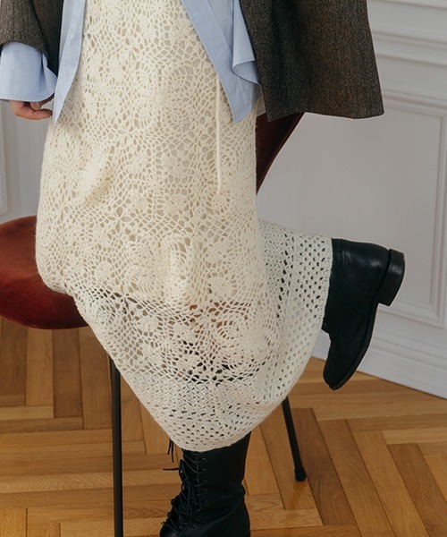 CREDONA(クレドナ)の「CROCHET CAMI/クロシェキャミ(ワンピース・レディース・チャコールグレー/アイボリー・FREE)」の7枚目の写真