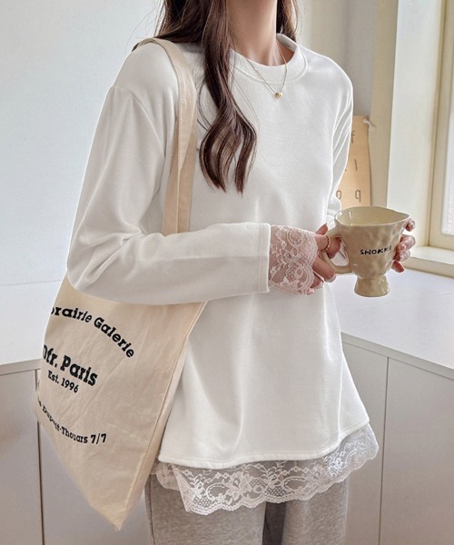 ONEP STAR(ワンピスター)の「裾レースラウンドネックカットソー(Tシャツ/カットソー・レディース・ブラック/ホワイト・MEDIUM/LARGE/X-LARGE)」の2枚目の写真