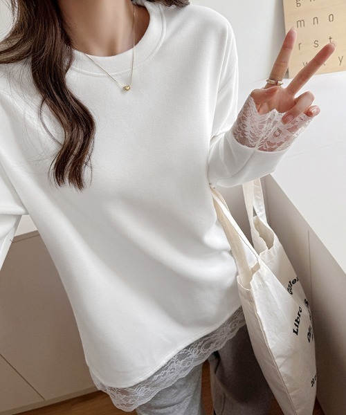 ONEP STAR(ワンピスター)の「裾レースラウンドネックカットソー(Tシャツ/カットソー・レディース・ブラック/ホワイト・MEDIUM/LARGE/X-LARGE)」の3枚目の写真
