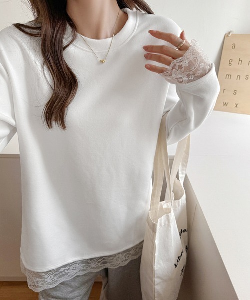 ONEP STAR(ワンピスター)の「裾レースラウンドネックカットソー(Tシャツ/カットソー・レディース・ブラック/ホワイト・MEDIUM/LARGE/X-LARGE)」の5枚目の写真