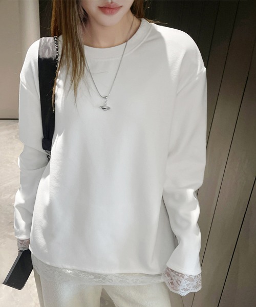 ONEP STAR(ワンピスター)の「裾レースラウンドネックカットソー(Tシャツ/カットソー・レディース・ブラック/ホワイト・MEDIUM/LARGE/X-LARGE)」の7枚目の写真