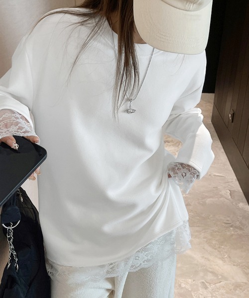 ONEP STAR(ワンピスター)の「裾レースラウンドネックカットソー(Tシャツ/カットソー・レディース・ブラック/ホワイト・MEDIUM/LARGE/X-LARGE)」の8枚目の写真
