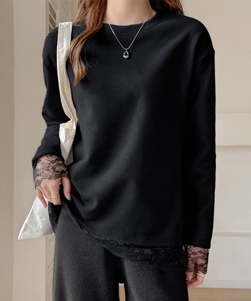 ONEP STAR(ワンピスター)の「裾レースラウンドネックカットソー(Tシャツ/カットソー・レディース・ブラック/ホワイト・MEDIUM/LARGE/X-LARGE)」の9枚目の写真