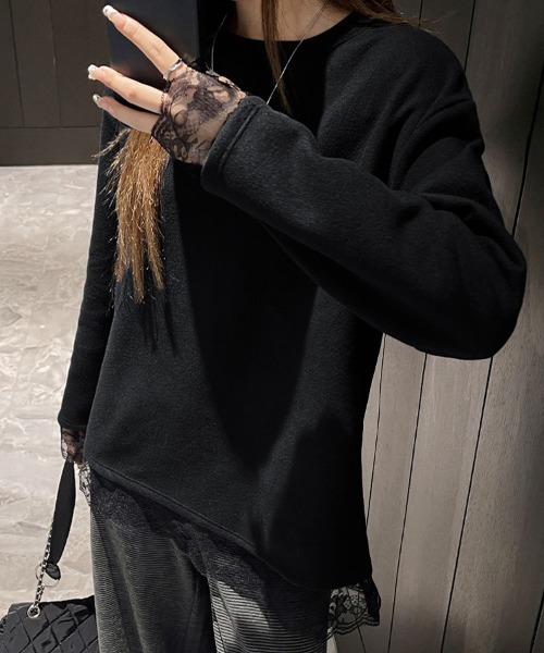 ONEP STAR(ワンピスター)の「裾レースラウンドネックカットソー(Tシャツ/カットソー・レディース・ブラック/ホワイト・MEDIUM/LARGE/X-LARGE)」の12枚目の写真