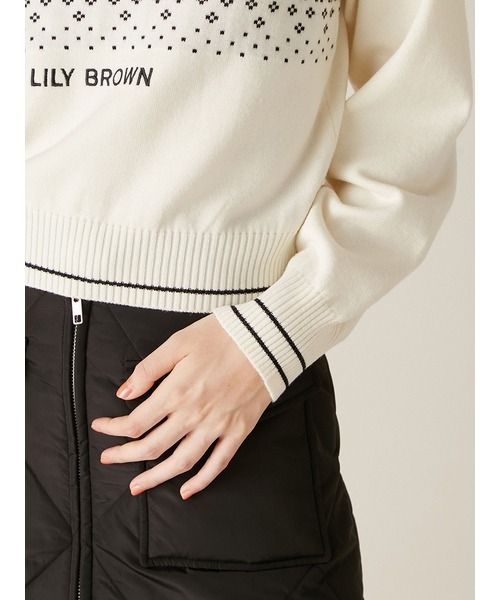 LILY BROWN（リリーブラウン）の「【LILY BROWN×MARY QUANT】ジャガードロゴニットトップス（ニット/セーター・レディース・ネイビー/ブルー/ホワイト・F）」の4枚目の写真