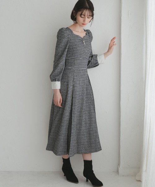 セール】2025秋冬新作 カットジャガードフレアワンピース（ワンピース