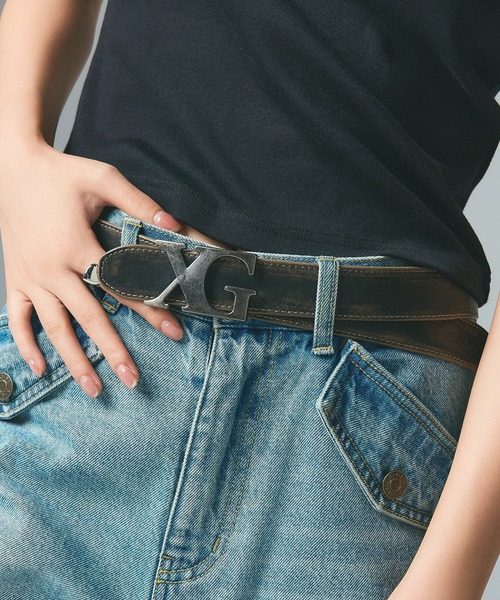 X-girl（エックスガール）の「XG EMBLEM CLASP FAUX LEATHER BELT（ベルト・レディース・ブラウン/ブラック・ONE SIZE）」の2枚目の写真