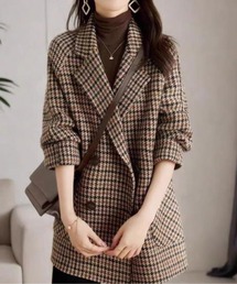 LUCPY（ラクピー）の「千鳥格子ミドル丈ジャケットコート（チェスターコート）」