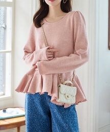 レディースのTシャツ/カットソー（ピンク/桃色系・フリル