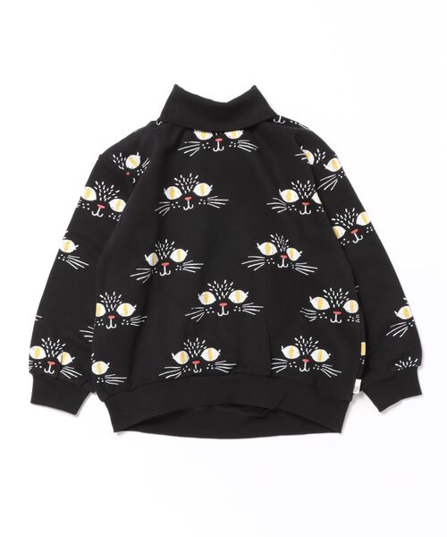 MAKE YOUR DAY（メイクユアデイ）の「キャッツアイ裏起毛総柄トレーナー■80～140cm（スウェット・キッズ・ブラック/アイボリー・80/90/100/110/120/130/140）」の2枚目の写真