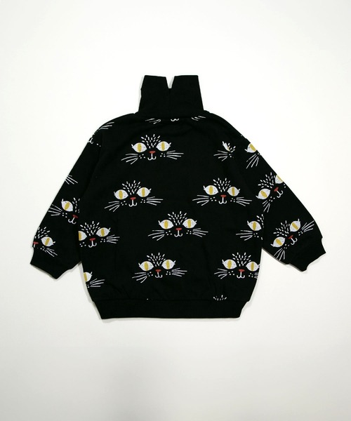 MAKE YOUR DAY（メイクユアデイ）の「キャッツアイ裏起毛総柄トレーナー■80～140cm（スウェット・キッズ・ブラック/アイボリー・80/90/100/110/120/130/140）」の3枚目の写真