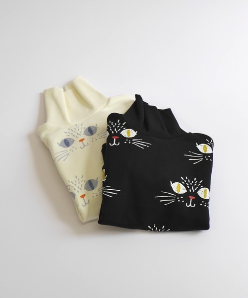 MAKE YOUR DAY（メイクユアデイ）の「キャッツアイ裏起毛総柄トレーナー■80～140cm（スウェット・キッズ・ブラック/アイボリー・80/90/100/110/120/130/140）」の11枚目の写真