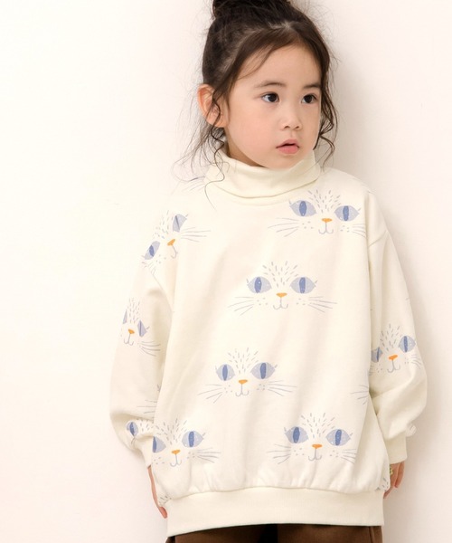 MAKE YOUR DAY（メイクユアデイ）の「キャッツアイ裏起毛総柄トレーナー■80～140cm（スウェット・キッズ・ブラック/アイボリー・80/90/100/110/120/130/140）」の4枚目の写真