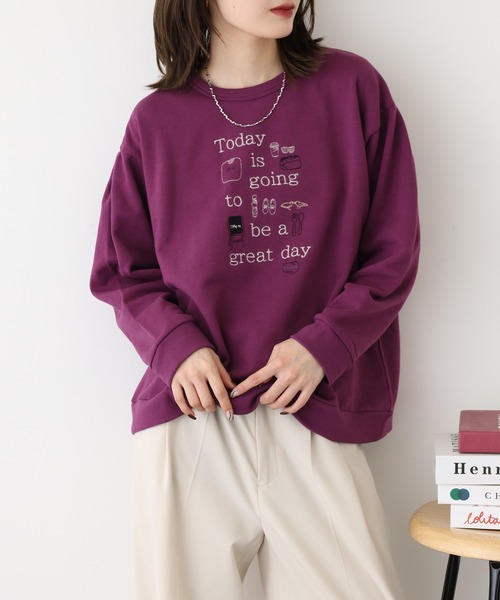 Emago（イマゴ）の「EMAGO ﾛｺﾞ刺繍ﾌﾟﾙｵｰﾊﾞｰ（スウェット・レディース・パープル/アイボリー/ブラック・FREE）」の6枚目の写真