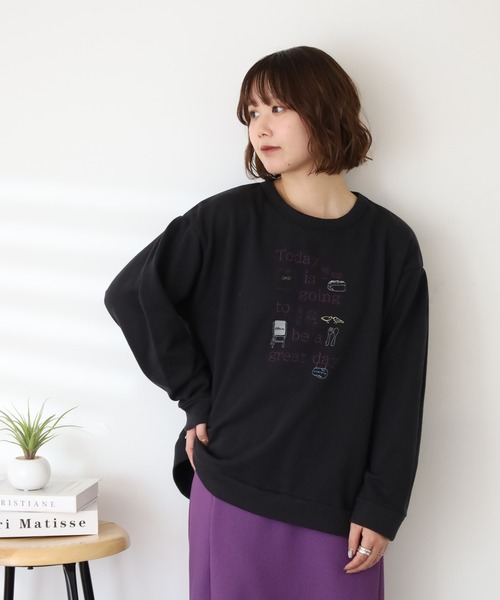 Emago（イマゴ）の「EMAGO ﾛｺﾞ刺繍ﾌﾟﾙｵｰﾊﾞｰ（スウェット・レディース・パープル/アイボリー/ブラック・FREE）」の9枚目の写真