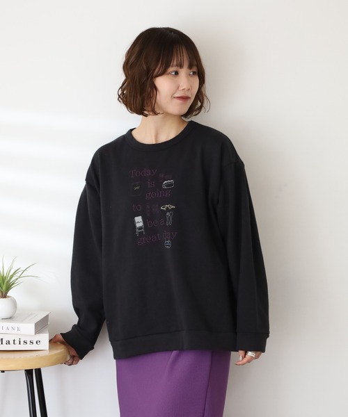 Emago（イマゴ）の「EMAGO ﾛｺﾞ刺繍ﾌﾟﾙｵｰﾊﾞｰ（スウェット・レディース・パープル/アイボリー/ブラック・FREE）」の8枚目の写真