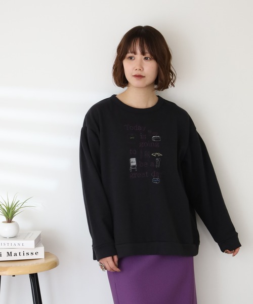 Emago（イマゴ）の「EMAGO ﾛｺﾞ刺繍ﾌﾟﾙｵｰﾊﾞｰ（スウェット・レディース・パープル/アイボリー/ブラック・FREE）」の10枚目の写真