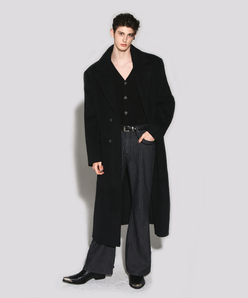 WESLEYHYUSTON(ウェズリーユーストン)の「Rio handmade wool notched half double coat black(チェスターコート・メンズ・その他・MEDIUM/LARGE)」の1枚目の写真