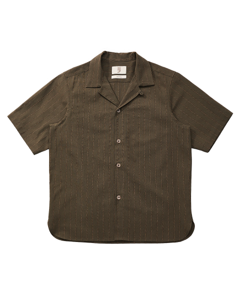 A NOTHING(アナッシング)の「ストライプLCテーラード1/2シャツ(カーキ)(シャツ/ブラウス・レディース・その他・SMALL/MEDIUM/LARGE)」の1枚目の写真
