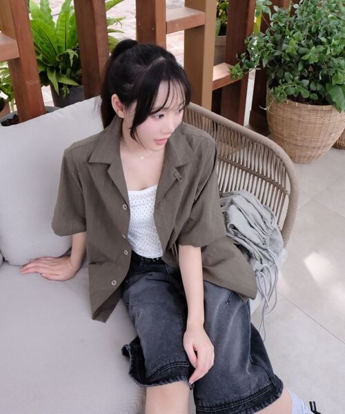 A NOTHING(アナッシング)の「ストライプLCテーラード1/2シャツ(カーキ)(シャツ/ブラウス・レディース・その他・SMALL/MEDIUM/LARGE)」の10枚目の写真