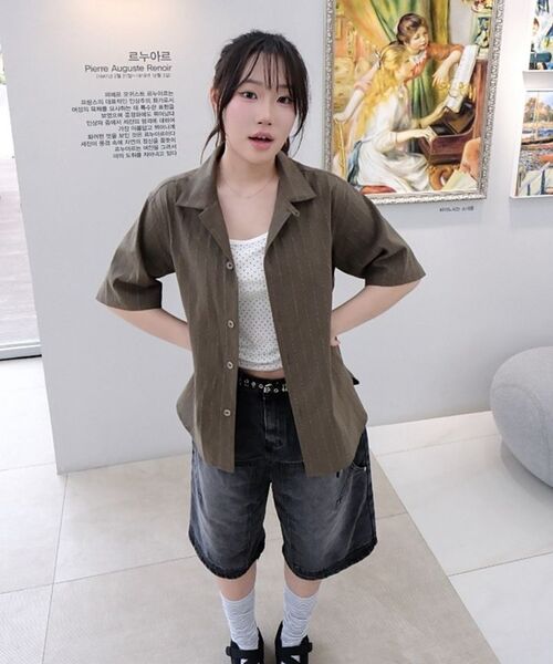 A NOTHING(アナッシング)の「ストライプLCテーラード1/2シャツ(カーキ)(シャツ/ブラウス・レディース・その他・SMALL/MEDIUM/LARGE)」の15枚目の写真