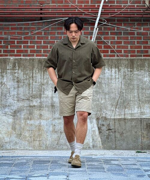 A NOTHING(アナッシング)の「ストライプLCテーラード1/2シャツ(カーキ)(シャツ/ブラウス・レディース・その他・SMALL/MEDIUM/LARGE)」の2枚目の写真