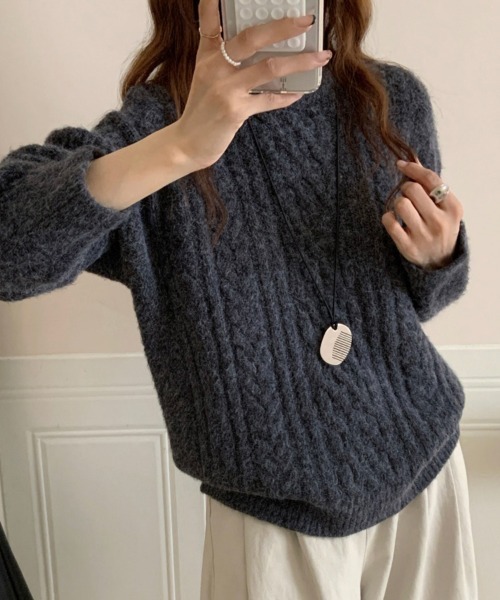 ONEP STAR(ワンピスター)の「ケーブル編ゆるニットトップス(ニット/セーター・レディース・レッド/ネイビー/ピンク/ダークグレー/オレンジ/ライトブルー/ブラック/ベージュ/ロイヤルブルー・FREE)」の16枚目の写真