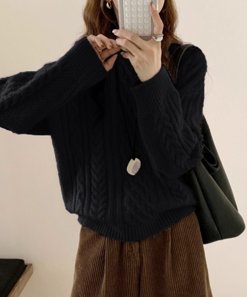 ONEP STAR(ワンピスター)の「ケーブル編ゆるニットトップス(ニット/セーター・レディース・レッド/ネイビー/ピンク/ダークグレー/オレンジ/ライトブルー/ブラック/ベージュ/ロイヤルブルー・FREE)」の19枚目の写真