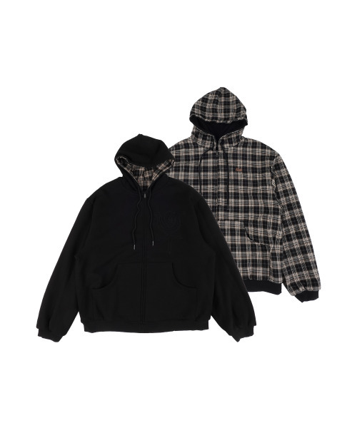 ERTR（イーアールティーアール）の「Reversible Check Hoodie Zip-Up Black（パーカー・レディース・その他・MEDIUM/LARGE）」の2枚目の写真