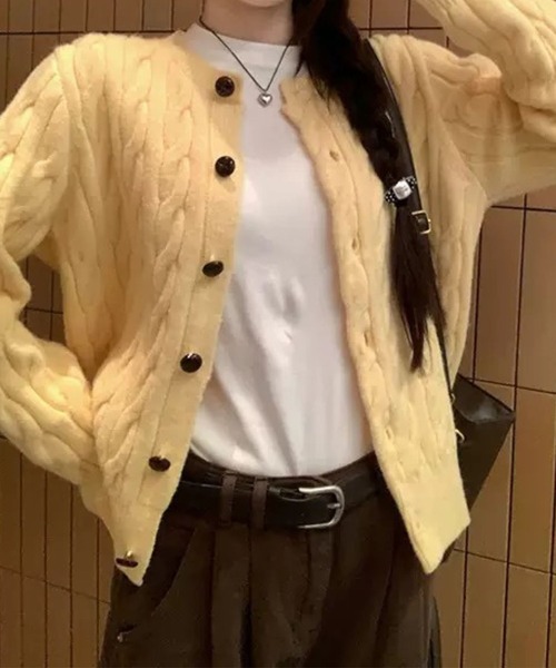 SPIGA（スピーガ）の「ｹｰﾌﾞﾙ編みﾆｯﾄｶｰﾃﾞｨｶﾞﾝ（カーディガン/ボレロ・レディース・グリーン/ブラウン/イエロー/ネイビー/ブルー/グレー・FREE）」の6枚目の写真