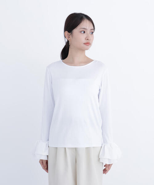 N.(N. Natural Beauty Basic)(エヌエヌナチュラルビューティーベーシック)の「カフスドッキングカットソー(Tシャツ/カットソー・レディース・グレー/オフホワイト/イエロー・フリ-)」の9枚目の写真