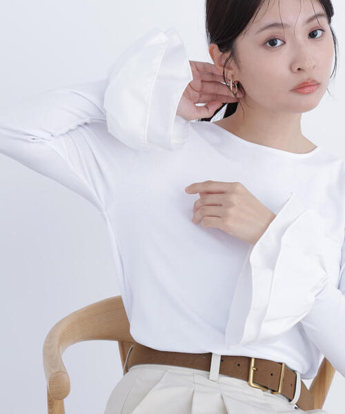 N.(N. Natural Beauty Basic)(エヌエヌナチュラルビューティーベーシック)の「カフスドッキングカットソー(Tシャツ/カットソー・レディース・グレー/オフホワイト/イエロー・フリ-)」の2枚目の写真