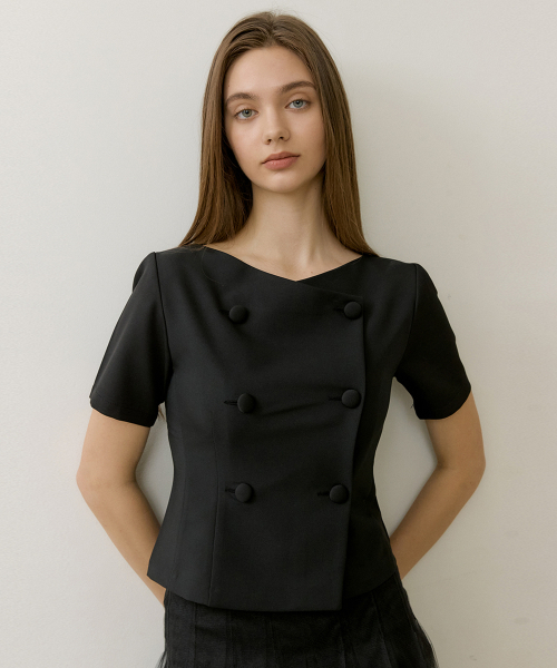 REORG(リオルグ)の「RE-BOAT NECK HALF BLOUSE BLACK(シャツ/ブラウス・レディース・その他・SMALL/MEDIUM)」の1枚目の写真
