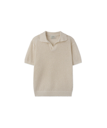 BLACKBROWN（ブラックブラウン）の「Crochet Linen Open Collar Knit [OATBEIGE]（ニット/セーター）」