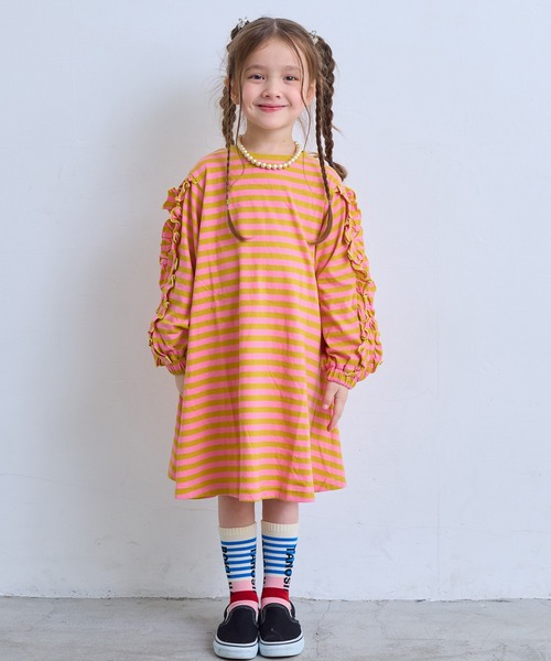 MARKEY'S(マーキーズ)の「フリルスリーブボーダーワンピース(ワンピース・キッズ・ブラック系その他/イエロー系その他/レッド系その他・90/150/140/130/120/110/100)」の8枚目の写真