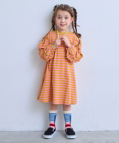 MARKEY'S(マーキーズ)の「フリルスリーブボーダーワンピース(ワンピース・キッズ・ブラック系その他/イエロー系その他/レッド系その他・90/150/140/130/120/110/100)」の9枚目の写真