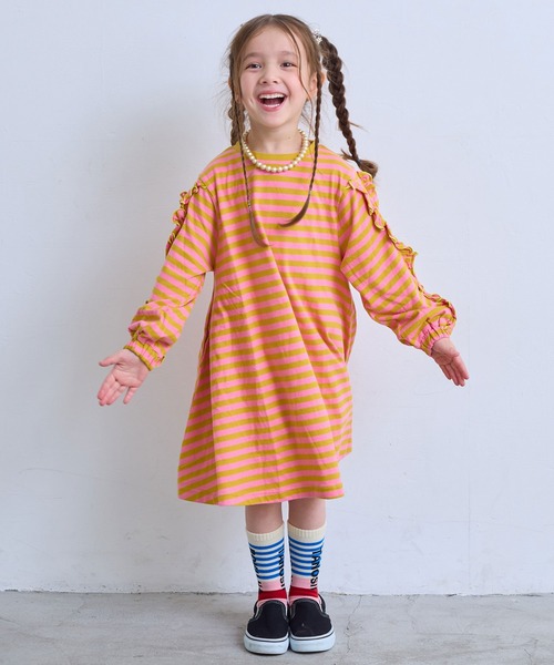 MARKEY'S(マーキーズ)の「フリルスリーブボーダーワンピース(ワンピース・キッズ・ブラック系その他/イエロー系その他/レッド系その他・90/150/140/130/120/110/100)」の11枚目の写真